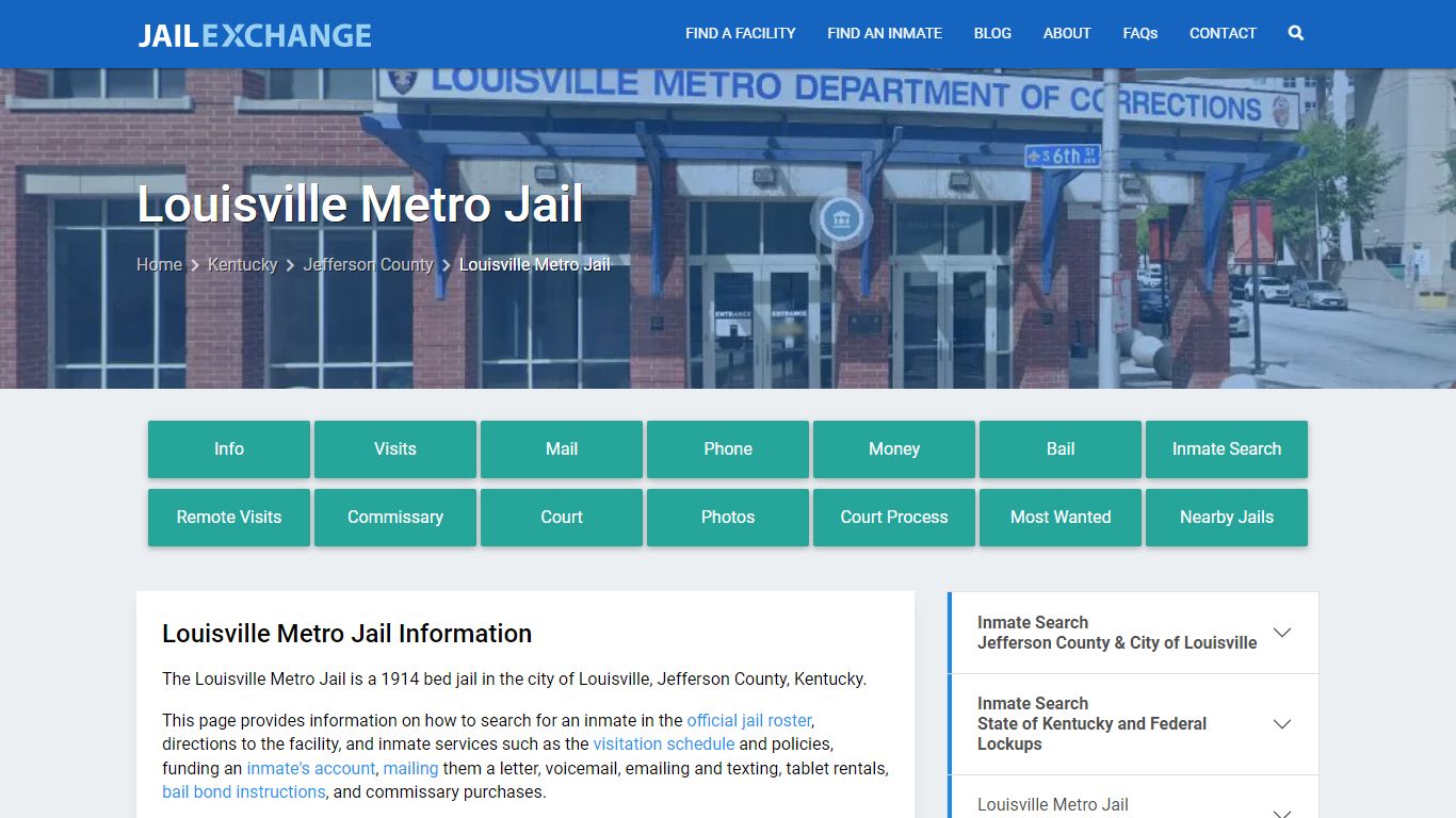 Louisville Metro Jail, KY Inmate Search, Information